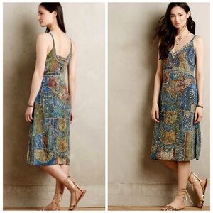 Anthropologie Leifsdottir Sennen Beaded Silk Dress Lined Boho Sz 0